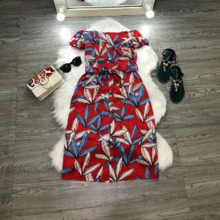 Váy Maxi Hoa Cổ Vuông ( Có Thể Mặc kiểu Trễ Vai)