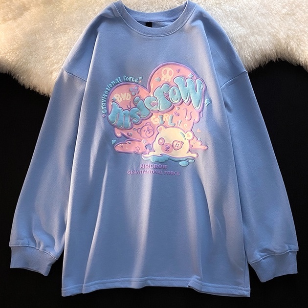 Áo thun ZHELIHANGFEI tay dài form rộng họa tiết in dễ phối đồ