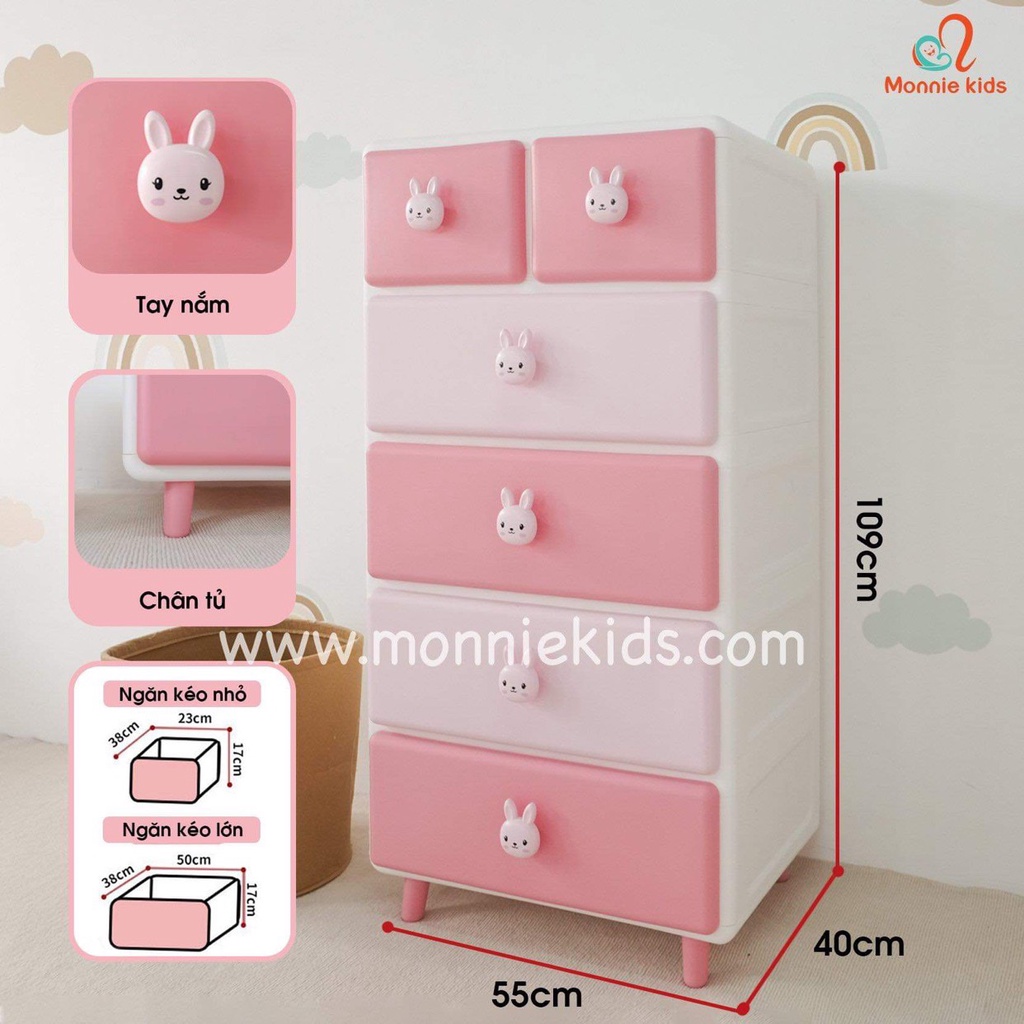 Tủ nhựa gấu thỏ 2 ngăn kéo cho bé 4-5 tầng, tủ đựng quần áo chất liệu cao cấp - Tôm bebee TB191