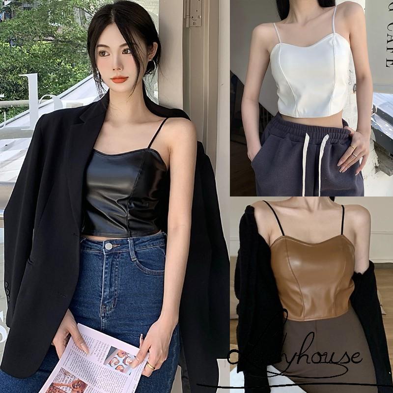 Áo hai dây màu trơn chất liệu da không gọng có mút đệm ngực thiết kế hở lưng thời trang quyến rũ cho nữ