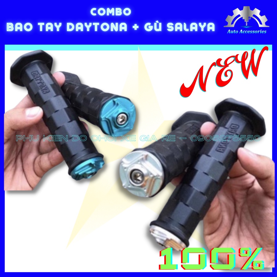 COMBO Bao Tay DAYTONA + GÙ SALAYA INOX 304, Lắp Thông Dụng cho tất cả các dòng xe - CÓ BÁN LẺ