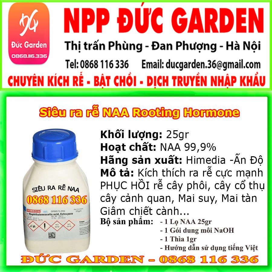 Thuốc kích thích ra rễ cực mạnh NAA lọ 25gam nhập khẩu Ấn Độ - Chuyên phục hồi mai suy, mai yếu, mai phôi,cây công trình