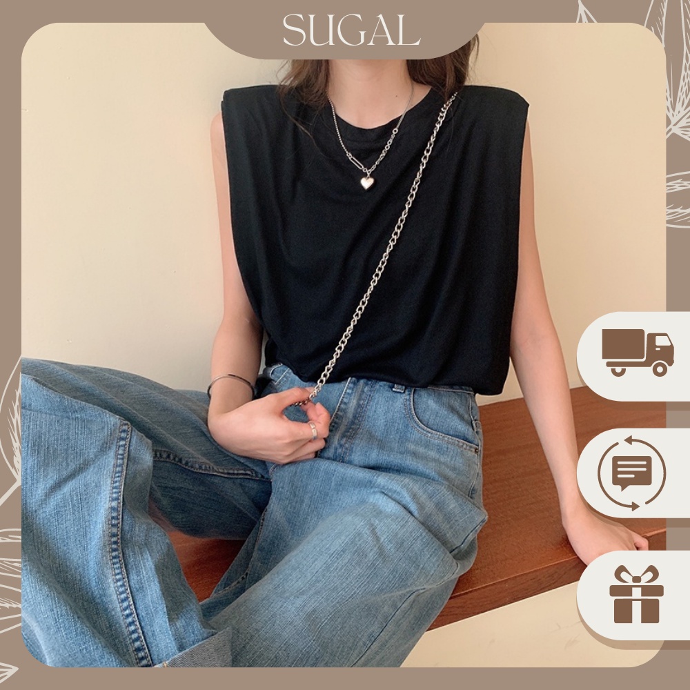 Áo Cotton Nữ Cao Cấp Trơn Cổ Tròn Không Tay Độn Vai Thời Trang Trẻ Trung Sugal TOP NU 033V4