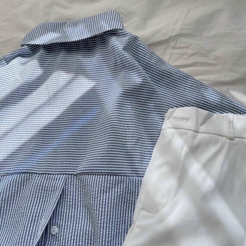 🌈 SET ÁO SƠMI KẺ XANH, QUẦN SHORT TRẮNG LOẠI 1 NHÀ MÓM