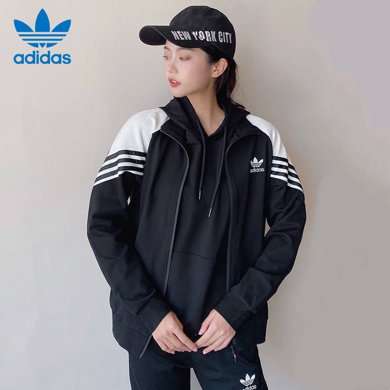 Áo Khoác Thể Thao Adidas Có Mũ Trùm Đầu Dáng Rộng Chất Liệu 100% Cotton Dành Cho Nữ