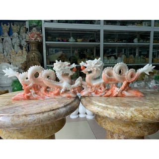 Cặp rồng ngậm ngọc đá đúc - ngang 30cm