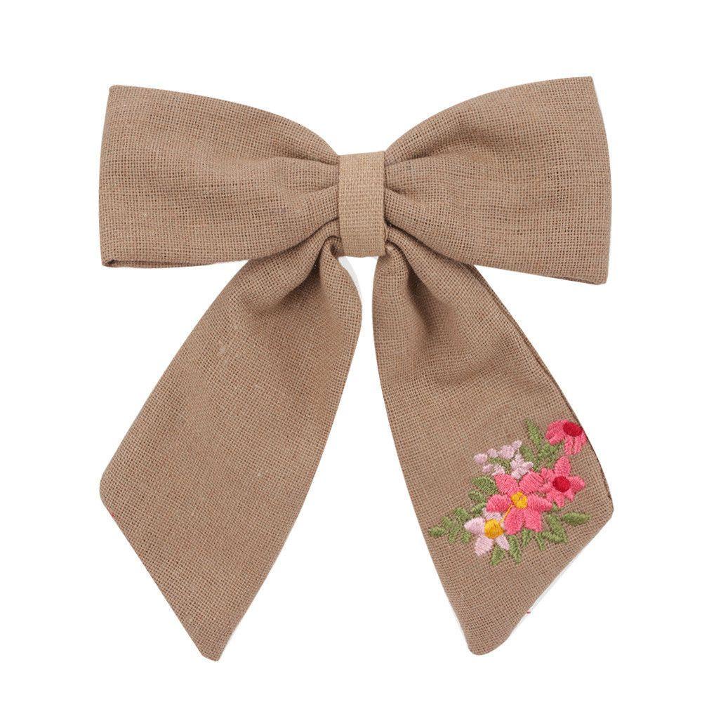 EUCA Kẹp Tóc Vải Cotton Lanh Đính Nơ To Thời Trang Xuân Hè Cho Bé Gái