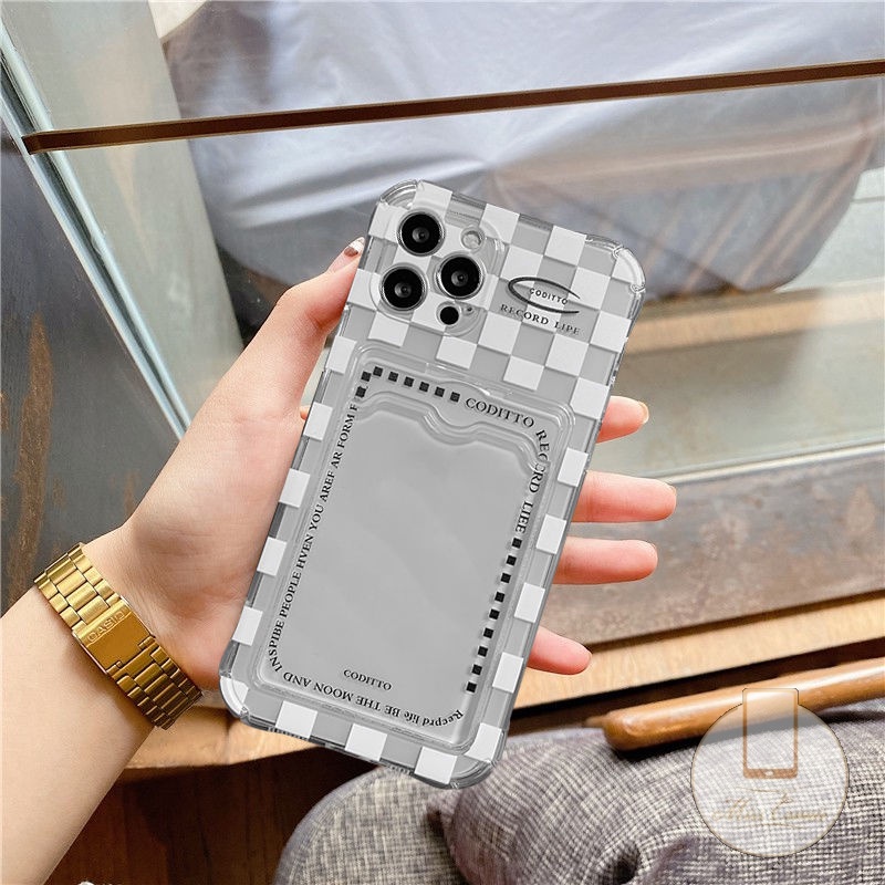 Ốp Điện Thoại Tpu Mềm Họa Tiết Lưới Có Ngăn Đựng Thẻ Cho iPhone 7Plus 6 6s 7 8 Plus 11 12 13 Pro Max 14 Pro Max X XR XS Max SE 2020