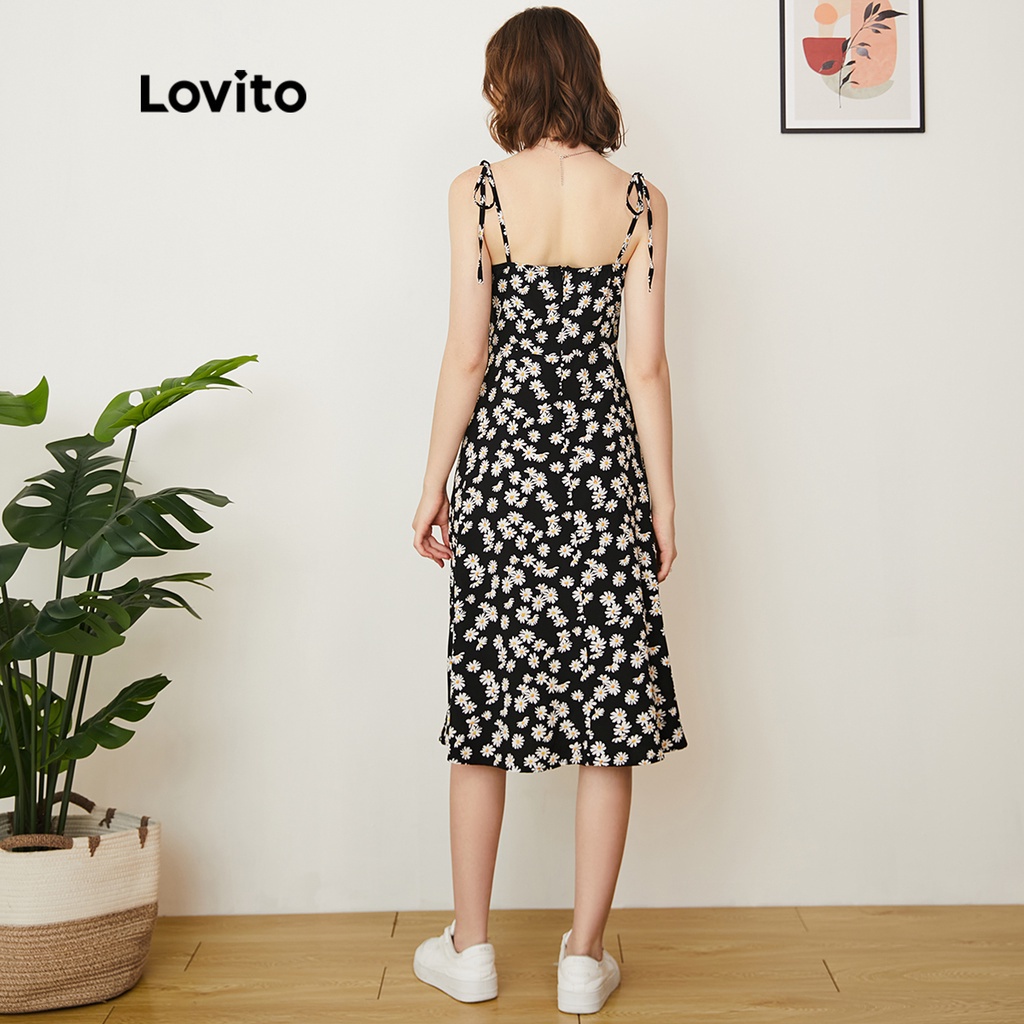 Lovito Đầm hoa nhí thường Daisy Suspenders L24AD135 (Đen)