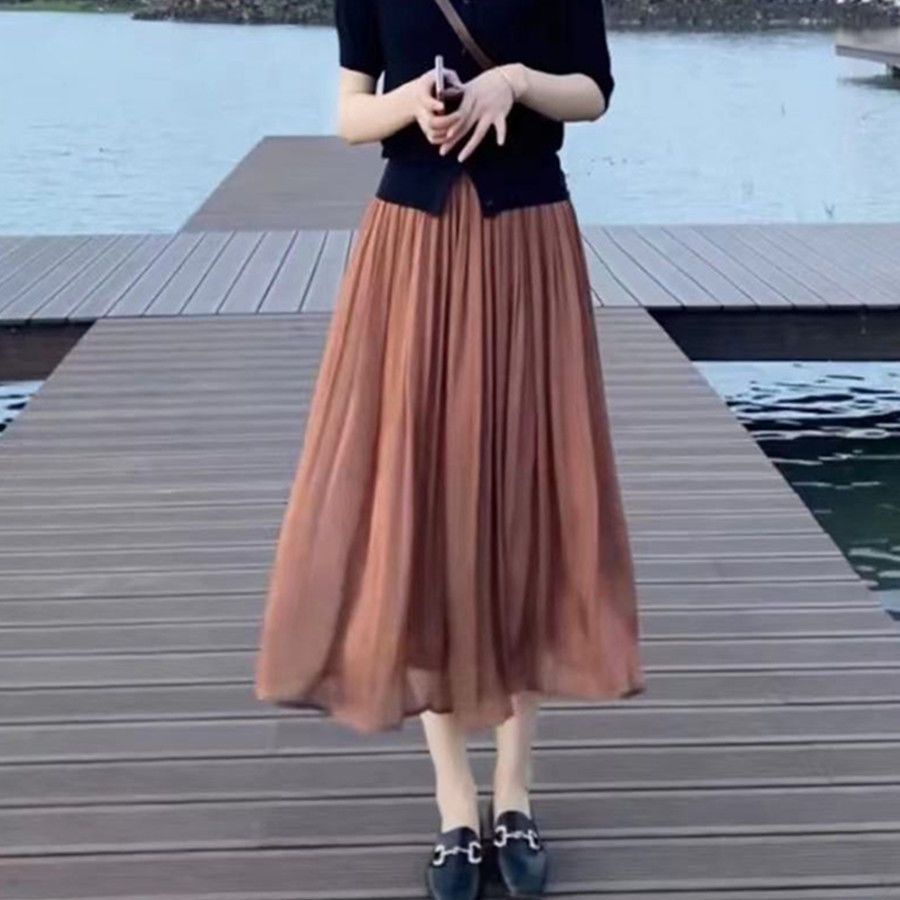 Chân Váy Voan Dài Lưng Cao Xinh Xắn Dành Cho Nữ