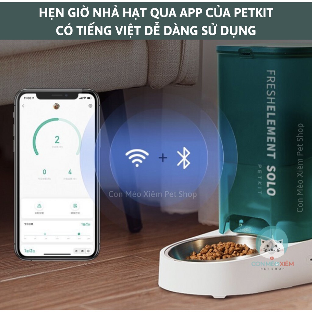 Máy ăn tự động chó mèo Petkit feeder solo nhả hạt, thả thức ăn khô thịt sấy cho thú cưng Con Mèo Xiêm