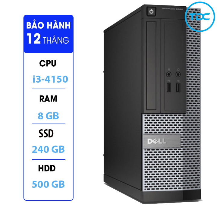 Case máy tính đồng bộ DELL Optiplex 3020 Intel Core i3-4150, ram 8GB, Ổ cứng SSD 240GB+HDD 500GB Tặng USB Thu Wifi