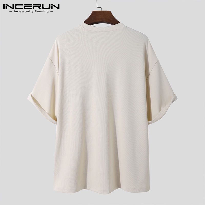 Áo thun INCERUN tay ngắn cổ V màu trơn thời trang đơn giản cho nam