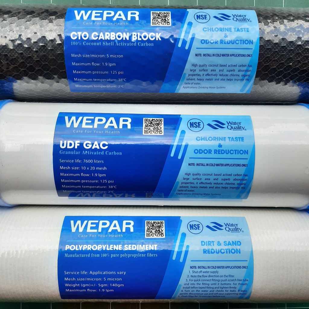 Bộ 3 Lõi Lọc Thô Wepar [ FREESHIP ] Kích thước 10 Inch, Lọc Cặn Bẩn Có Hại Trong Nước, Khử Mùi Clo, Phen Hôi Trong Nước