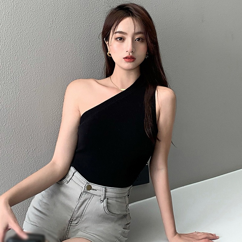 Áo Croptop Hai Dây Dệt Kim Màu Sắc Đơn Giản Dễ Phối Đồ Thời Trang Phong Cách Hàn Quốc