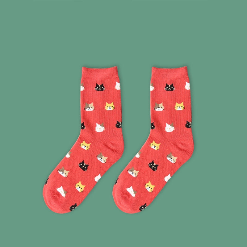 Vớ giữ ấm chất liệu mềm mại thoải mái họa tiết mèo dễ thương dành cho nữ gồm 5 màu