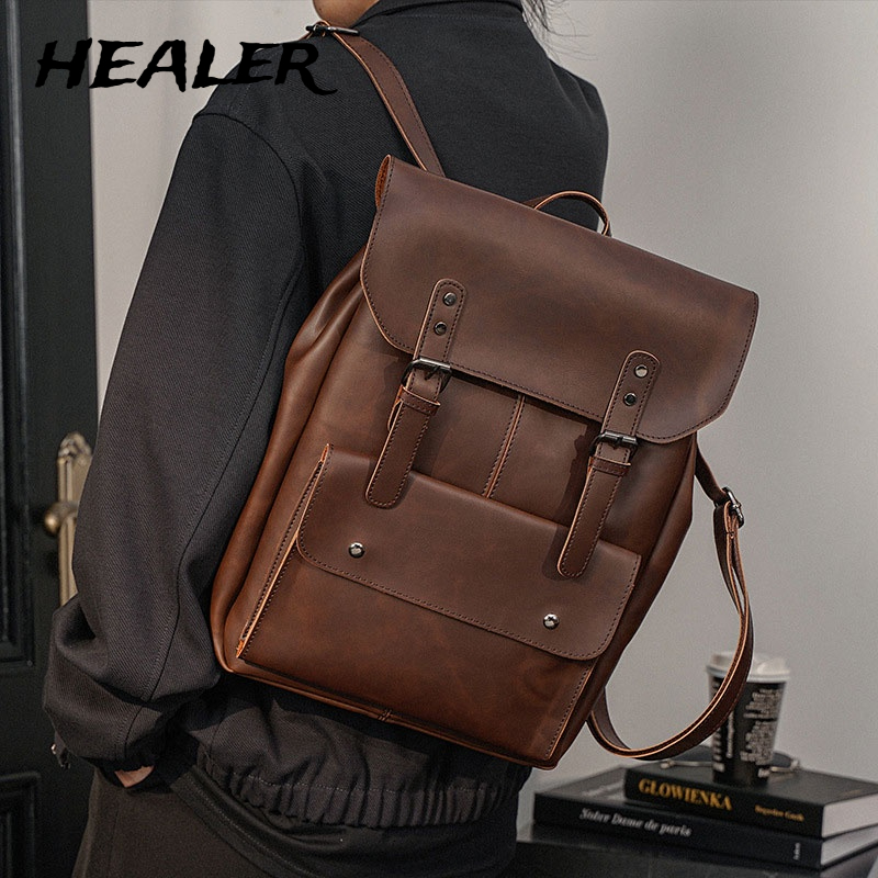 Ba Lô Da Thời Trang Hàn Quốc Kiểu Dáng Đơn Giản Dành Cho Nam