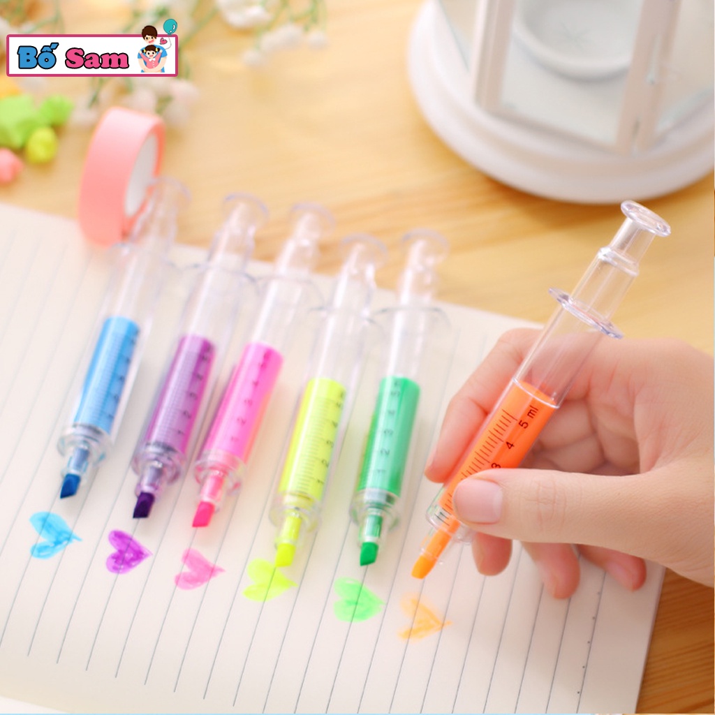 Bút nhớ dòng hình ống tiêm cute đánh dấu nhiều màu ghi chú Shop Bố Sam