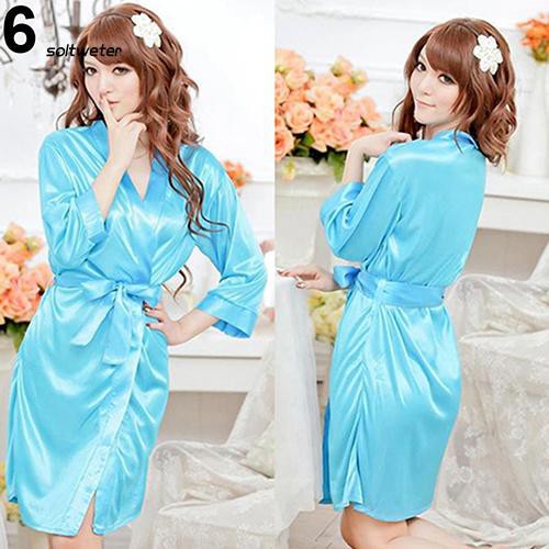 Áo choàng ngủ bằng lụa satin phối ren phong cách quyến rũ dành cho nữ