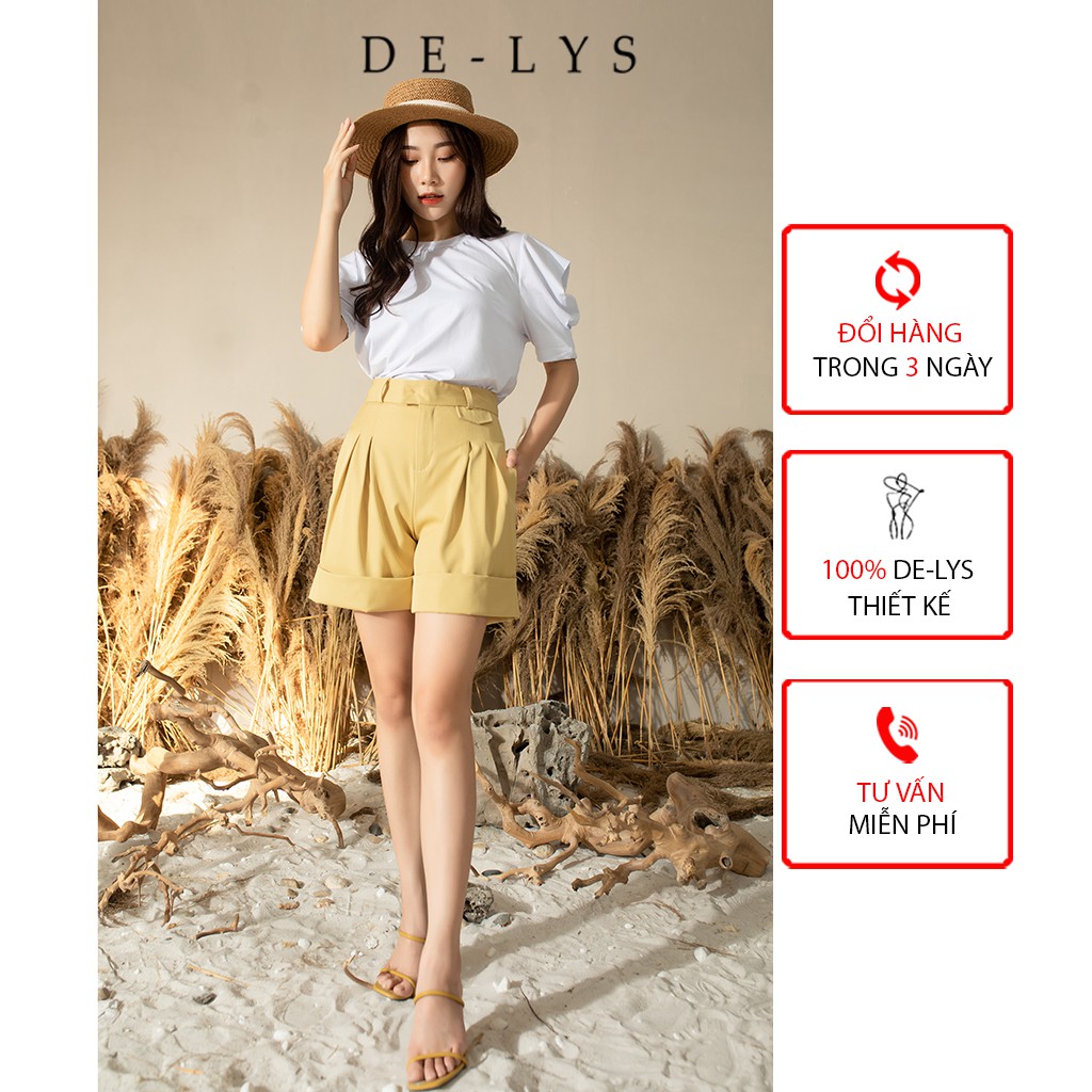 Áo phông nữ cao cấp thiết kế tay phồng &amp; quần đùi gập gấu Delys hàng thiết kế