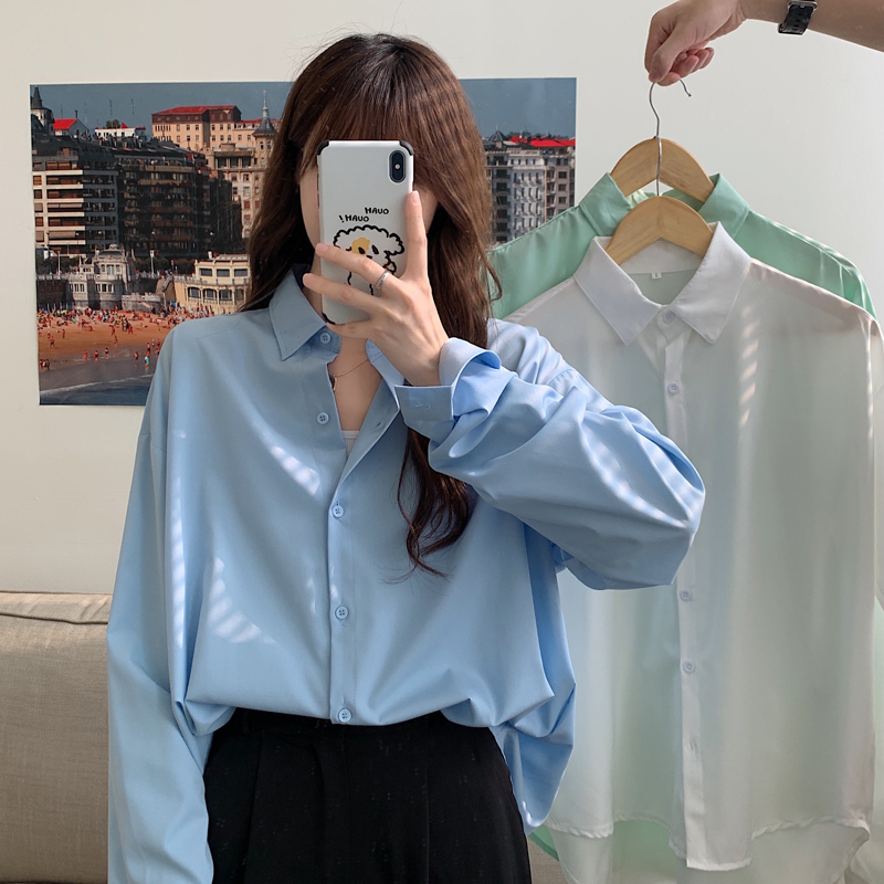 Áo Sơ Mi Dài Tay Cổ Bẻ Dáng Dài Thời Trang Hàn Quốc Cho Nữ