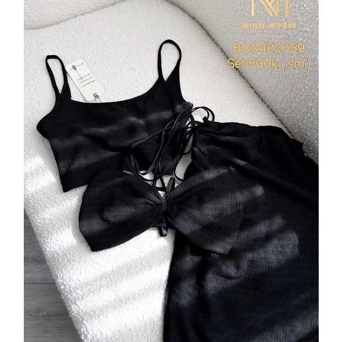 Combo 3: Set áo croptop nhún ngực + Chân váy 🖤 thelaniclothing