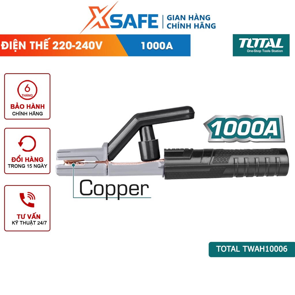 Kềm hàn 1000A TOTAL TWAH10006 kiểu dáng mới, dòng điện định mức 1000A, phù hợp sử dụng cho máy hàn MMA của TOTAL