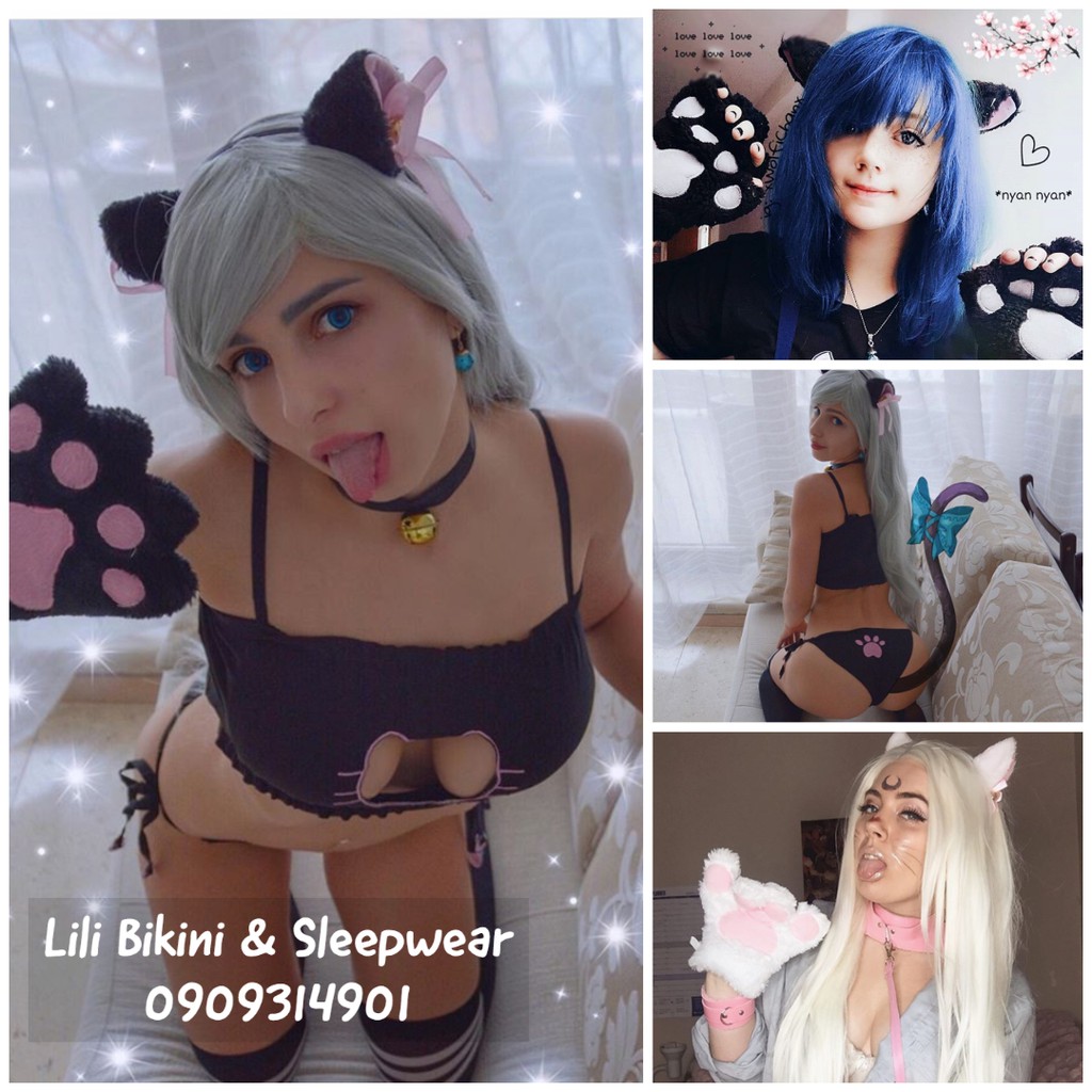Set mèo Cosplay sexy Nhật Bản Neko chan (bao tay mèo, tai mèo, vòng tay, nơ cổ, đuôi mèo) xem kĩ mô tả mỗi set