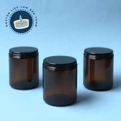 Hũ/Cốc thủy tinh màu nâu làm nến thơm 200g Hũ thủy tinh nâu nắp nhom Nguyên liệu làm nến thơm