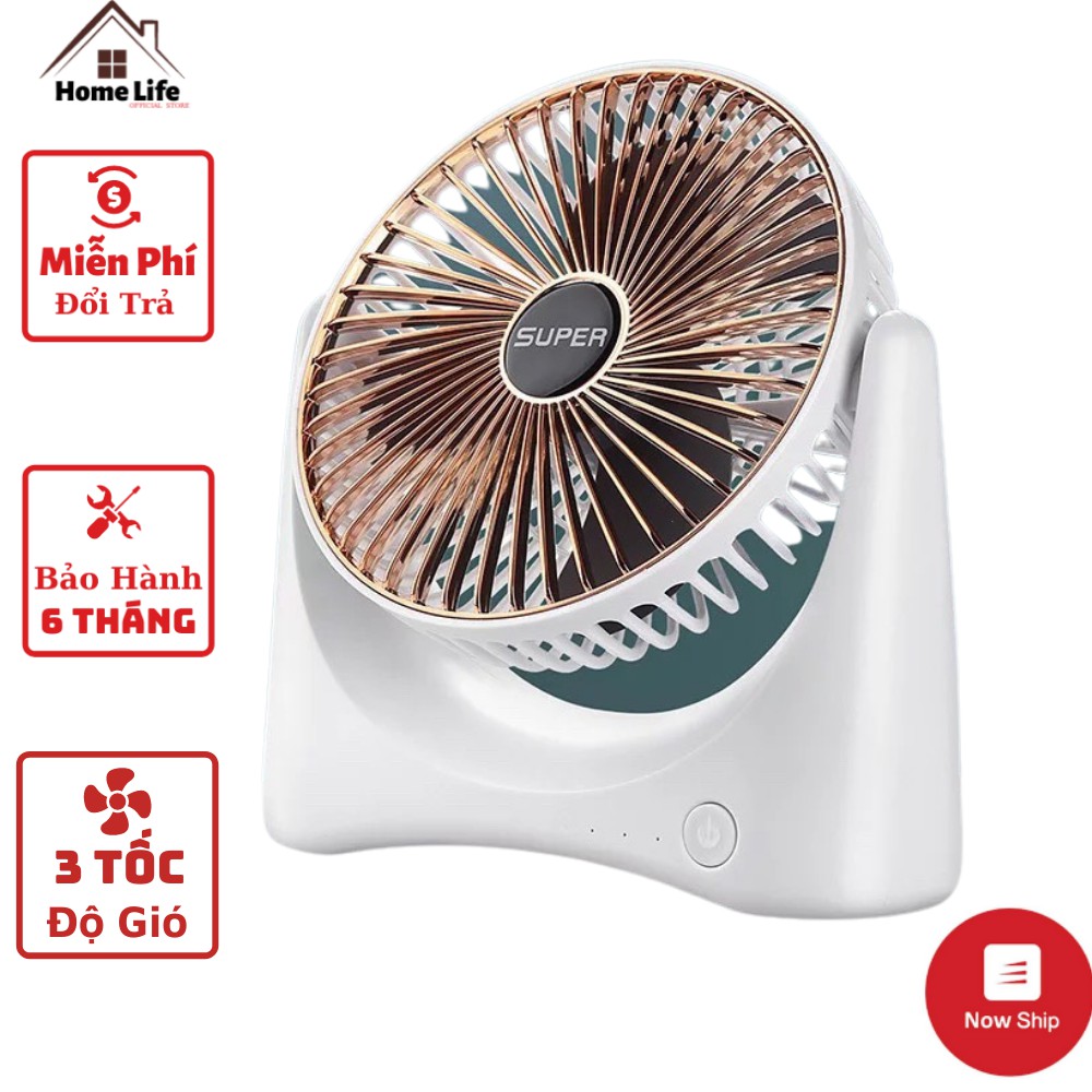 Quạt Tích Điện Mini Để Bàn SUPER FAN Với 3 Cấp Độ Gió, Sạc USB Siêu Tiện Lợi