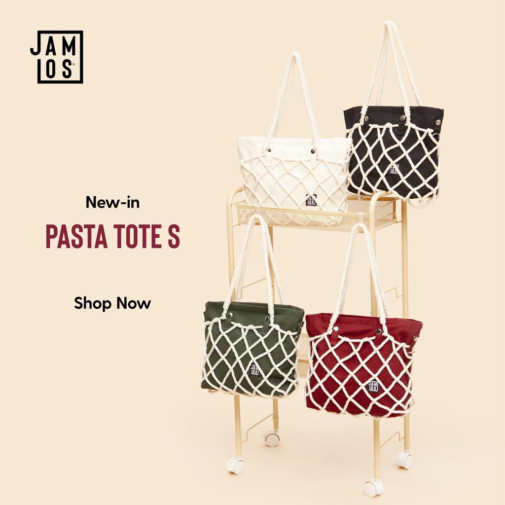 Jamlos Pasta Tote S - Túi tote canvas phối macrame phiên bản mini xách tay thời trang