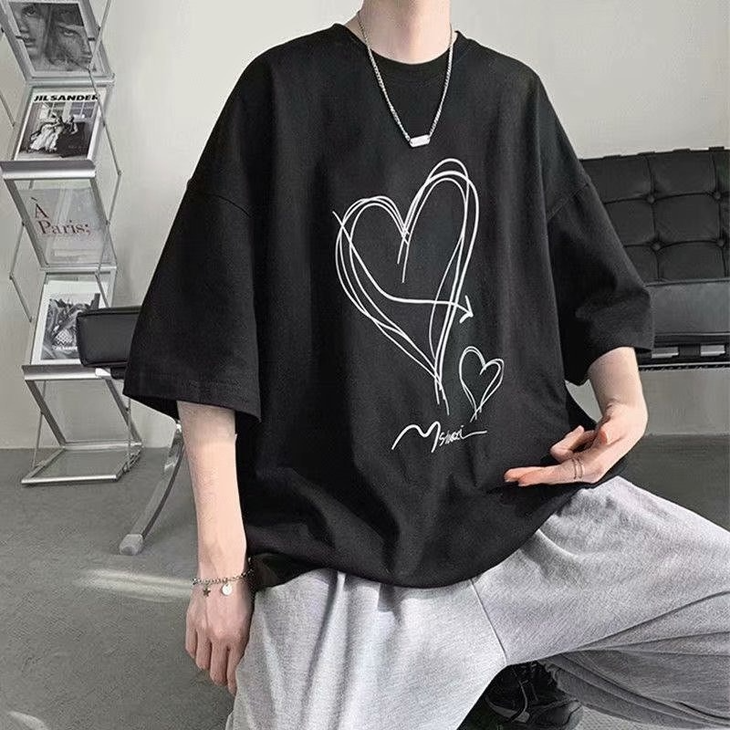Áo Thun Nam Tay Ngắn In Hình Trái Tim Thời Trang