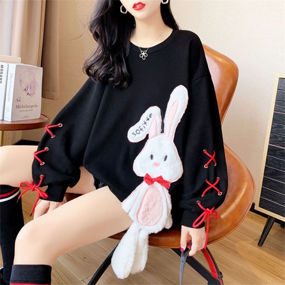 Áo Hoodie Không Tay Dáng Rộng Plus Size 2-300 Jin In Hình Thỏ Dễ Thương
