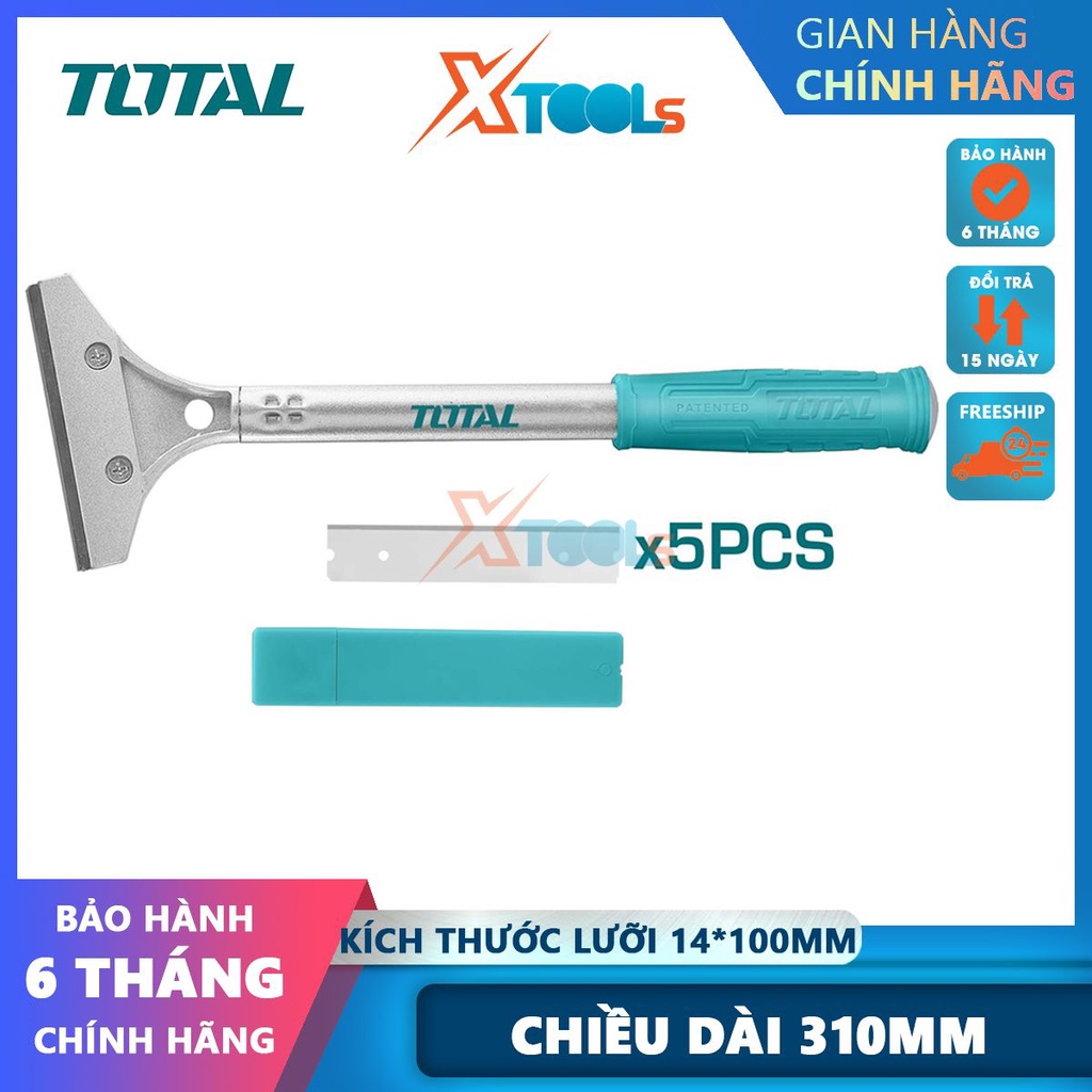 Sủi cạo sơn kim loại TOTAL THT183201 chất liệu hợp kim nhôm kèm 6 lưỡi dao SK5, kích thước lưỡi 14*100-CHÍNH HÃNG-XTOOLS