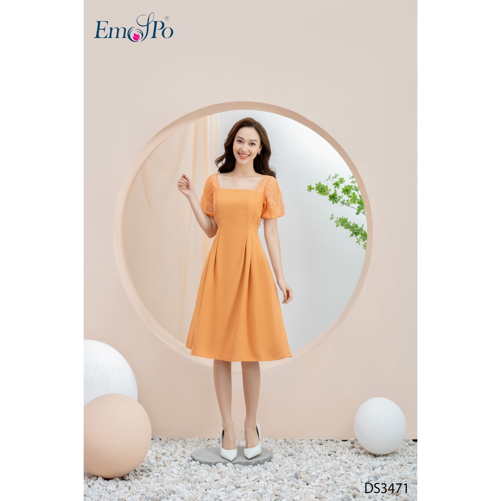 Đầm cổ vuông Emspo phối tay ren bồng nhẹ DS3471