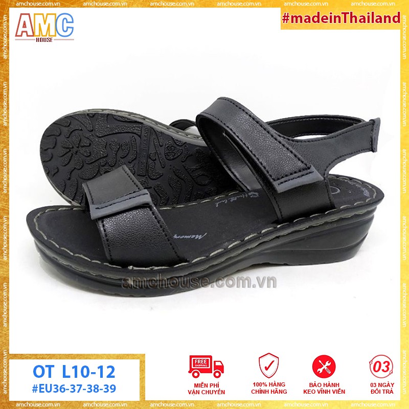 Giày sandal nữ trung niên Thái Lan quai ngang đế 5cm Overtime - L10-12 ĐEN