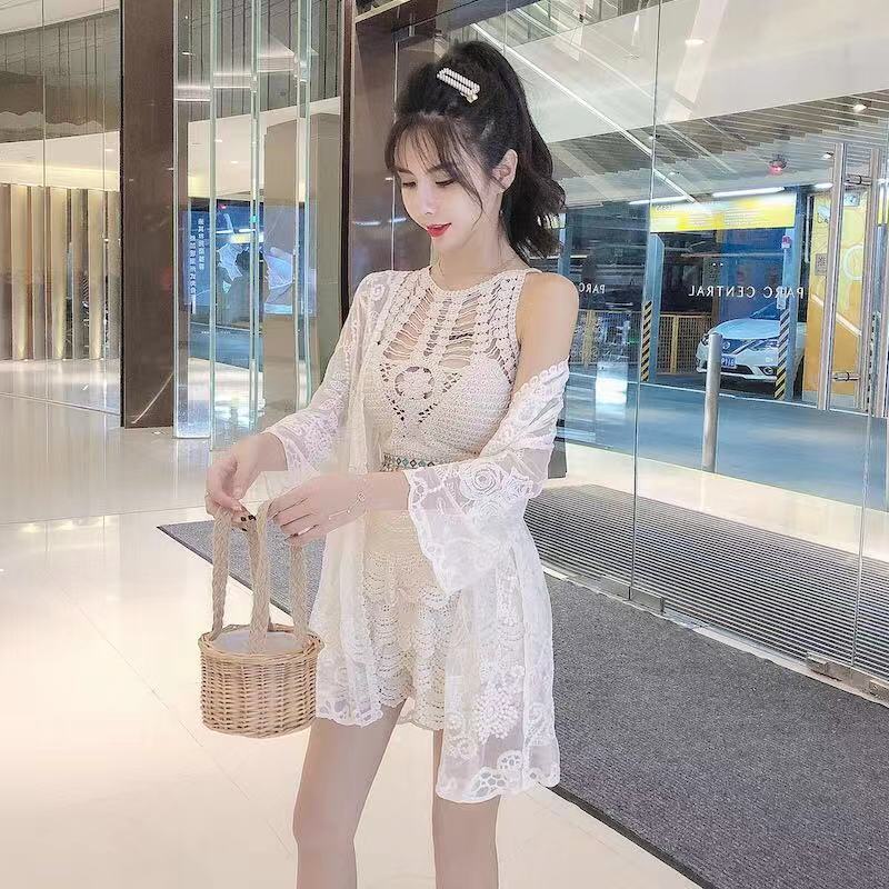 (Hàng nhập) SET 3 MÓN Bikini len móc có kèm khoác đi biển #1824