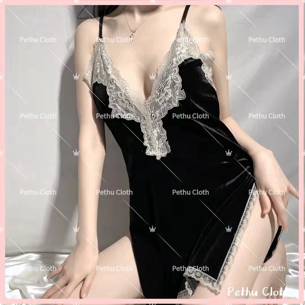 （Cho 65-80kg)Đồ Ngủ Sexyhai dây phối ren chất lụa phi hai dây chất mịn quyến rũ mặc nhà bigsize 40-65kg--022