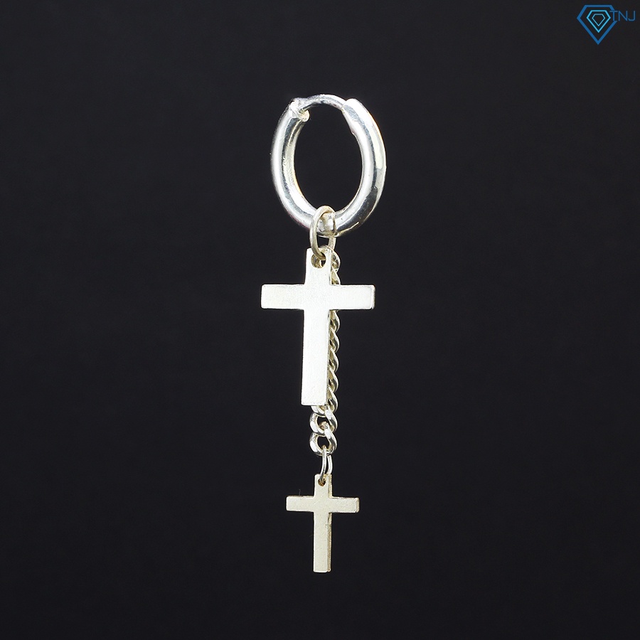 Khuyên tai bạc nam tròn hình thánh giá đơn giản BTA0057 - Trang sức TNJ