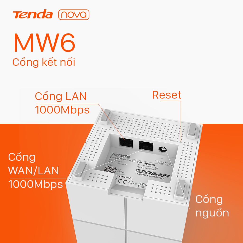 Tenda Hệ thống Wifi Nova Mesh cho gia đình MW6 Chuẩn AC 1200Mbps 3 pack - Hãng phân phối chính thức