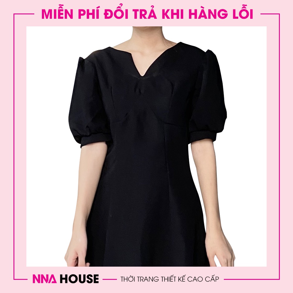 Váy xòe tay bồng cực xinh - Đầm đen dự tiệc xinh xắn sang trọng NNAHOUSE Mã NA214 | BigBuy360 - bigbuy360.vn