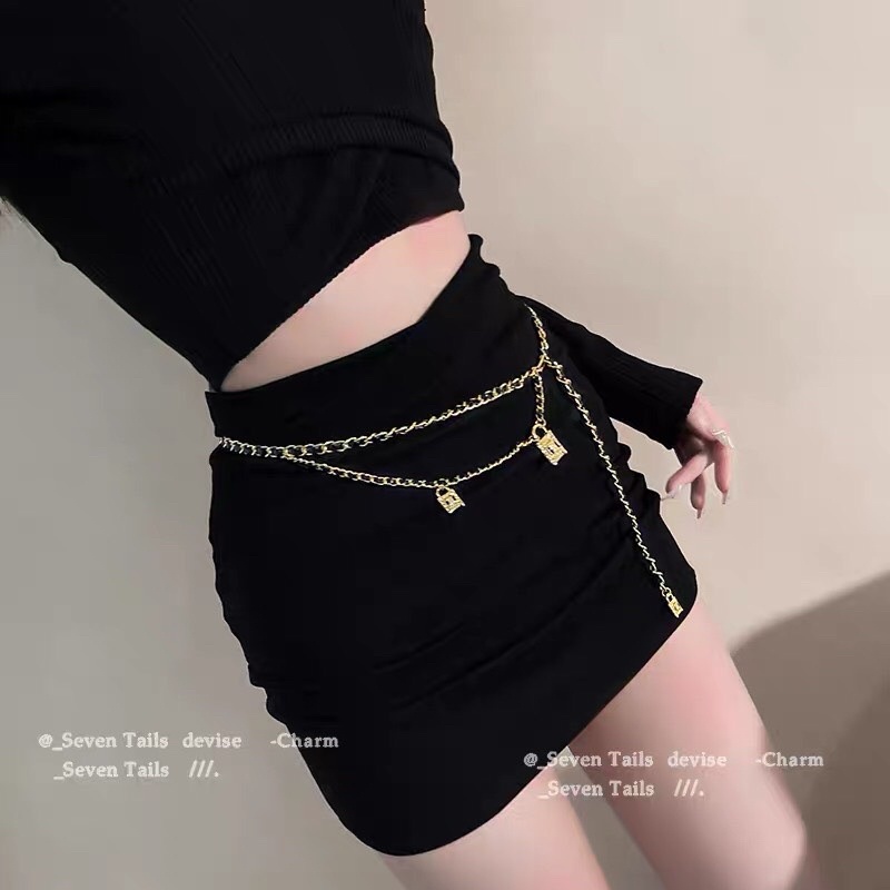 Đai váy dây xích khoá, betl xích xinh, phụ kiện đai váy Hari korea accessories