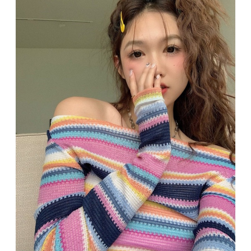 Áo Thun Dệt Kim Dáng Ngắn Thời Trang Mùa Thu Dễ Phối Đồ Cho Nữ