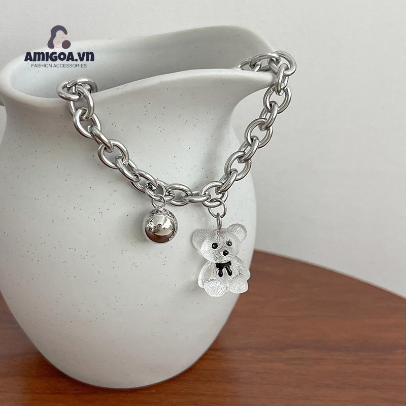 ✨✨Vòng tay trong suốt phối mặt hình gấu thiết kế thời trang cho nữ