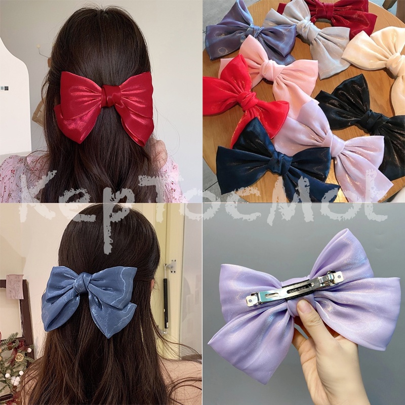 Kẹp Tóc Nơ Voan, cặp tóc vải satin ánh kim KT24