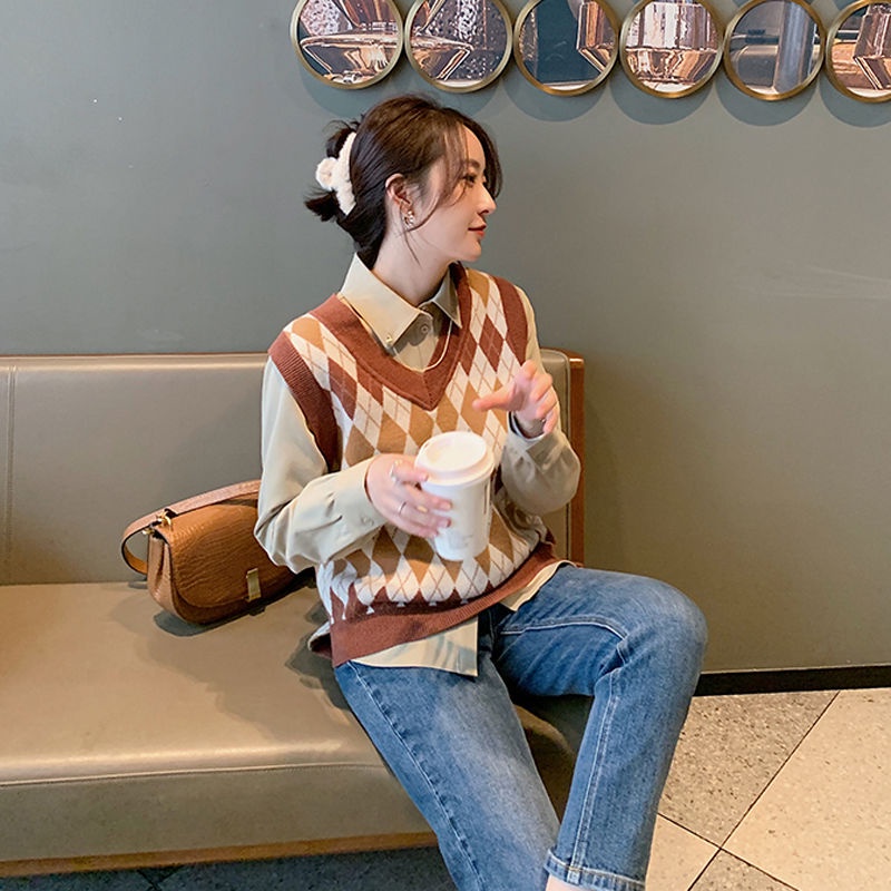 Áo Sweater Không Tay Cổ Chữ V Thời Trang Hàn Quốc