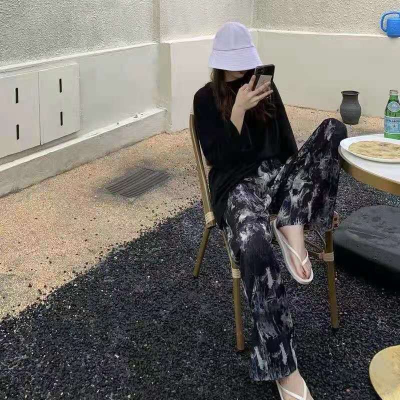 Quần ống rộng màu loang đen xám