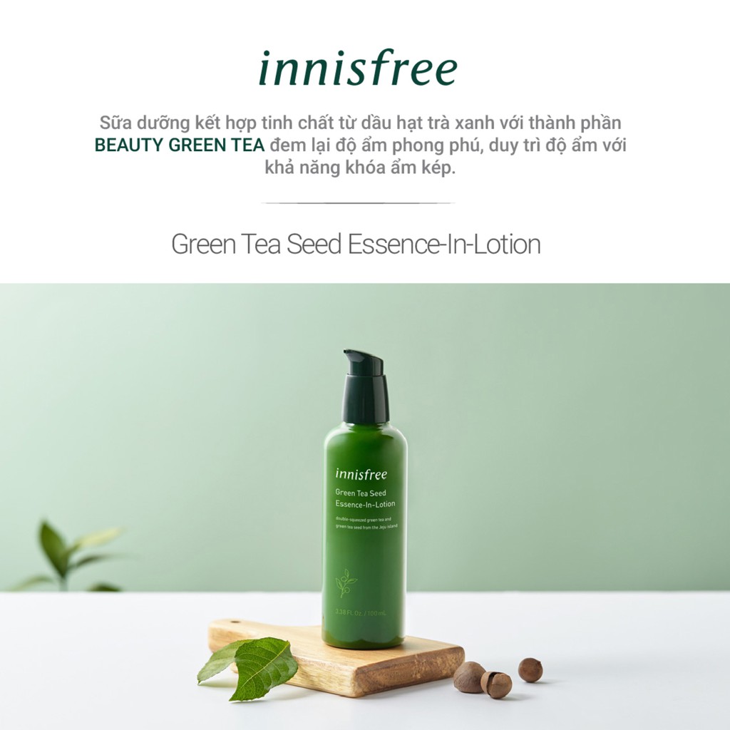 [Mã FMCGMALL -8% đơn 250K] Sữa dưỡng ẩm kết hợp tinh chất trà xanh innisfree Green Tea Seed Essence In Lotion 100ml | BigBuy360 - bigbuy360.vn