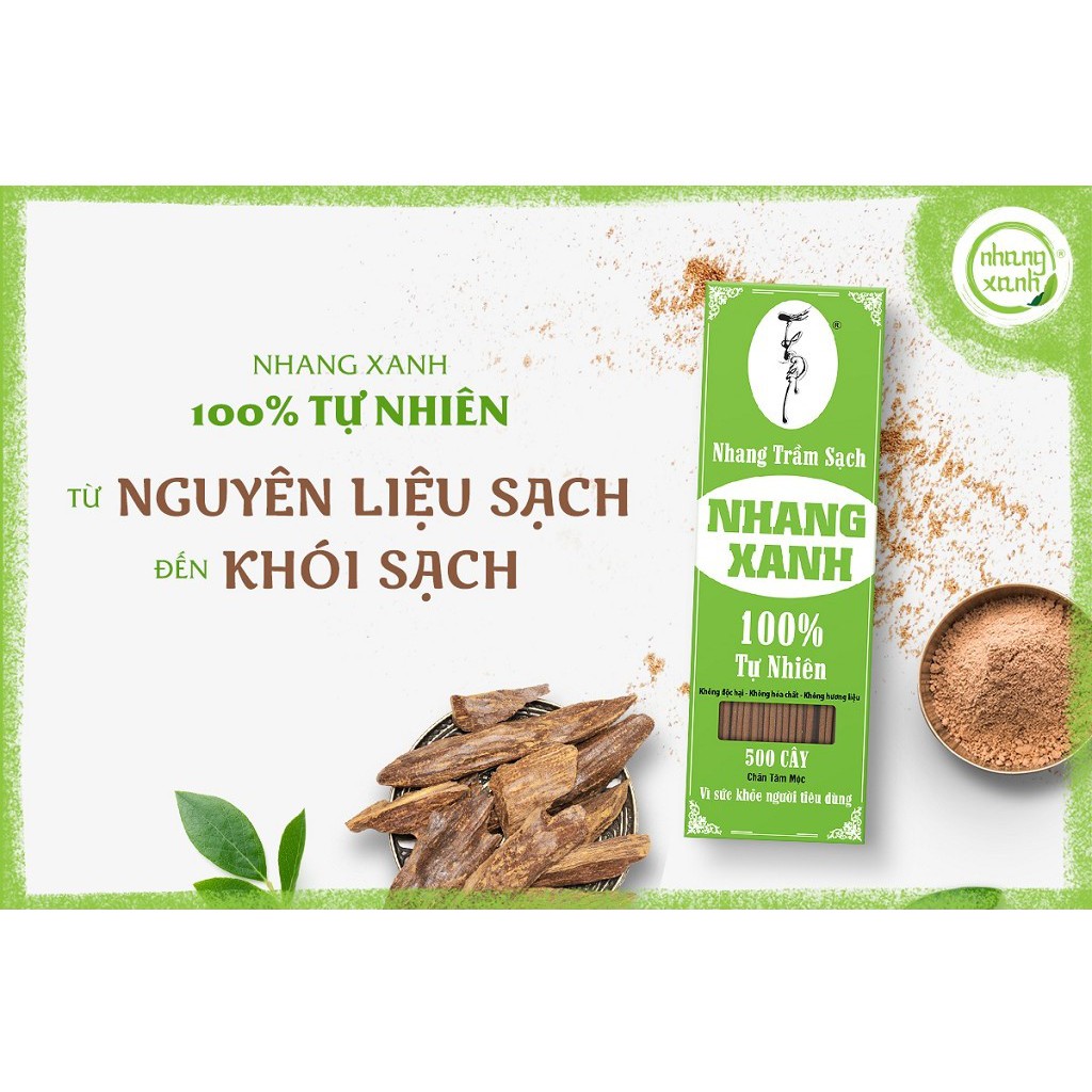 Nhang xanh/ Nhang sạch/ Nhang Trầm Sạch, Organic 100%, an toàn, ít khói,,Dùng cho phòng máy lạnh - Hộp 500 cây dài 30cm