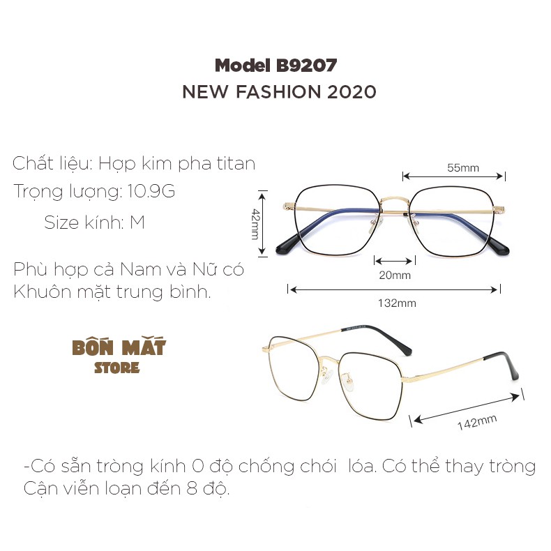[Mã FARSSTGRE giảm 5K đơn bất kỳ] Gọng Kính Cận Hợp Kim Form Vuông B9207 (Tặng Hộp Khăn) | BigBuy360 - bigbuy360.vn